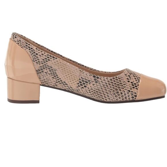 NWOT Trotters Taupe Brown Black Pump Low Kitten Heel Snakeskin Size 9 Casual - Picture 7 of 9